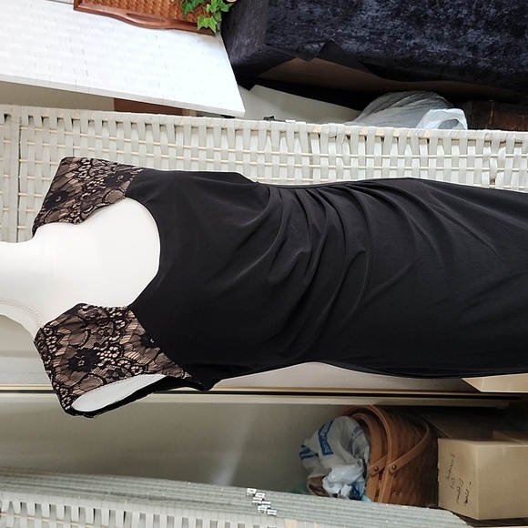 👉*NWT* SEXY LONG BLACK DRESS W/ BLACK LACE & SIDE SLIT ~SIZE: 12 ~40s RETRO - Picture 3 of 14